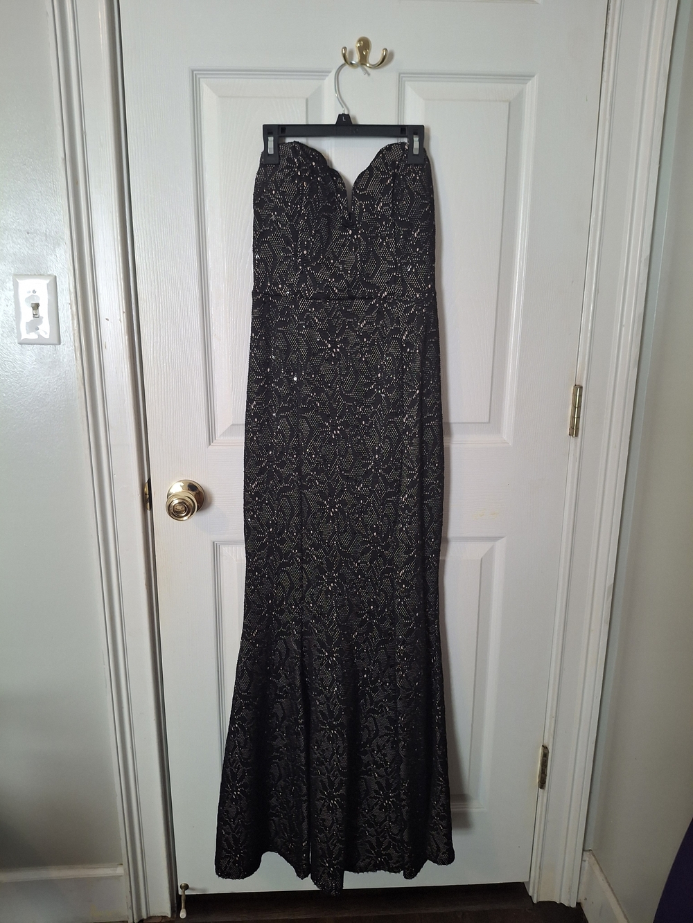 Strapless Black Sequin Evening Gown